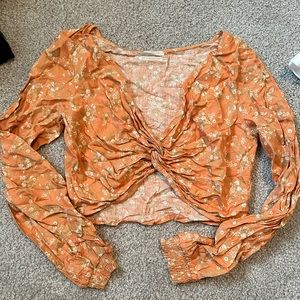 Floral Twist Front Urban Outfitters Linen Top